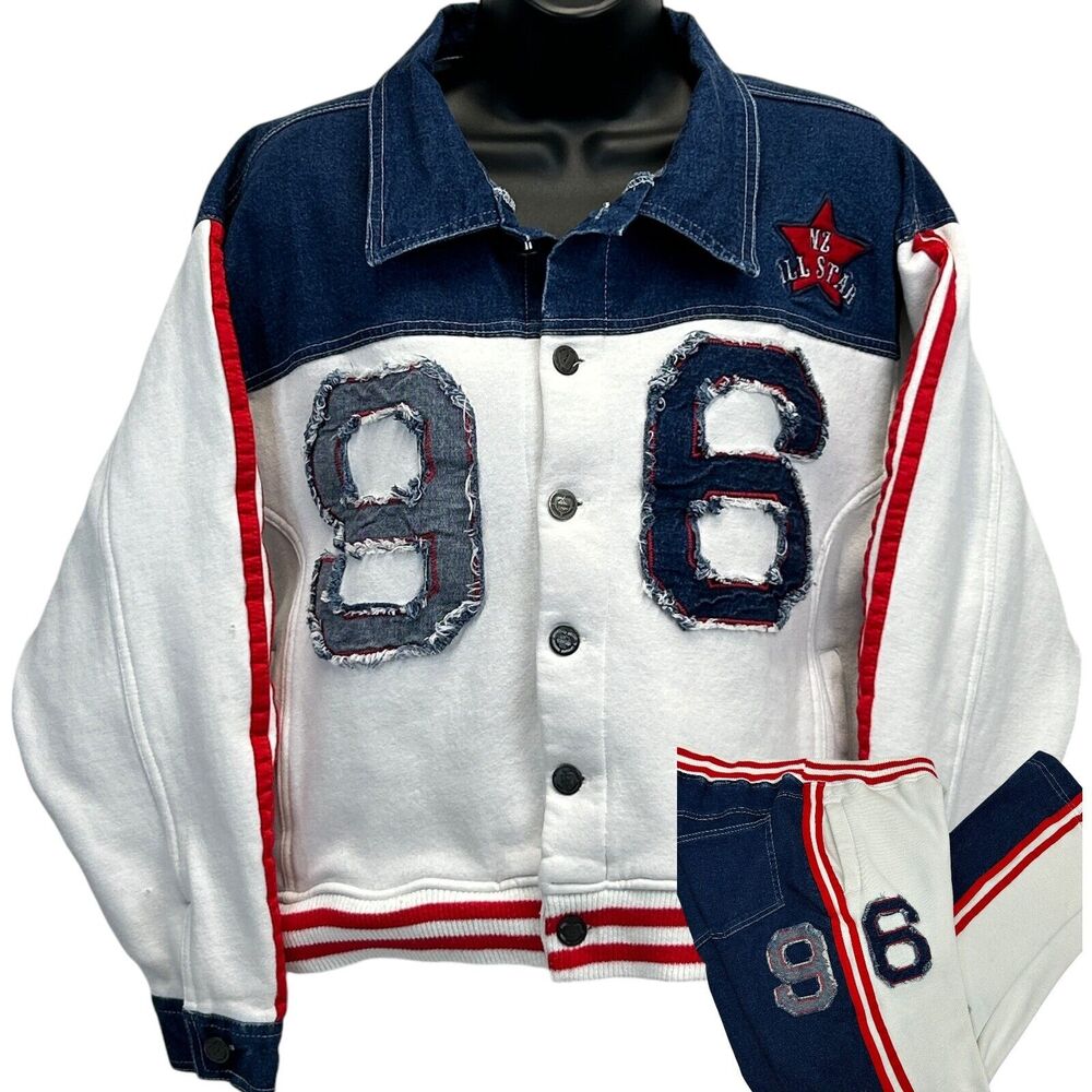 Vintage Baby Noiz Womens Juniors Sweatsuit Denim Jacket Sweatpants White 2XL XXL